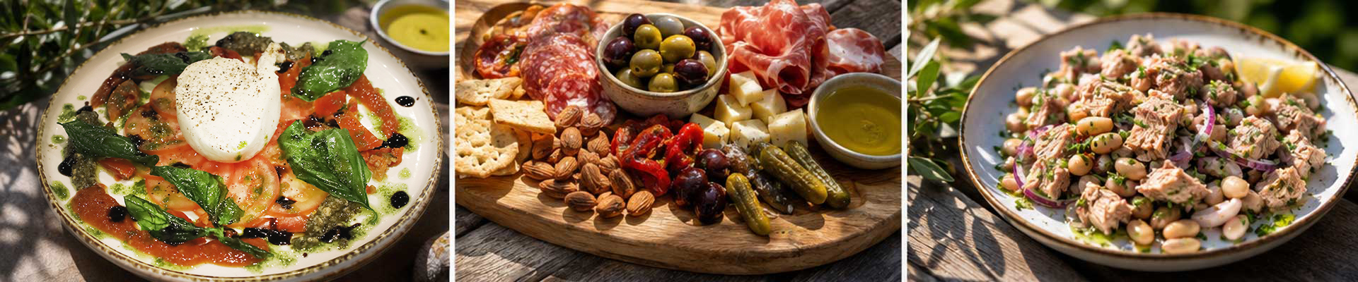 Burrata,Tomato Basil-Platter,-Mediterranean-Grazing-Board-&-Tuna,-White-Bean-&-Herb-Salad - Copy