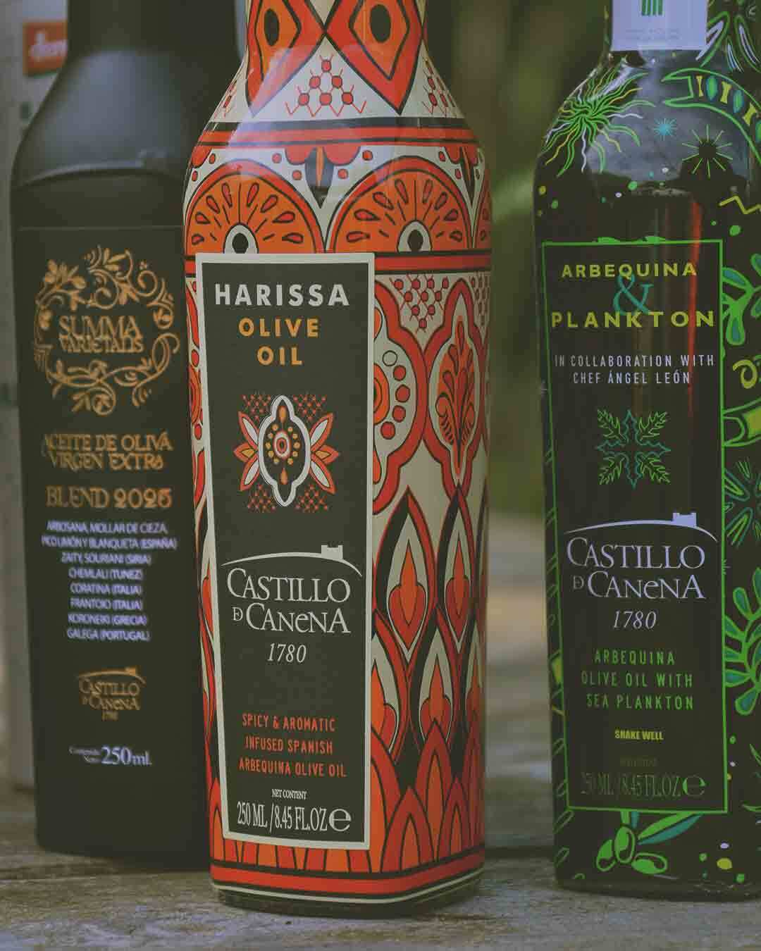 Castillo-de-Canena-Harissa-Olive-Oil,-Olive-Oil-with-Marine-Plankton,-and-Summa-Varietalis
