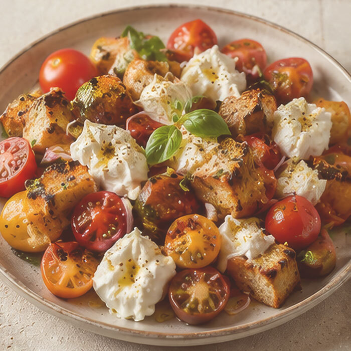 Heirloom-Tomato-Panzanella-with-Burrata-&-Basil