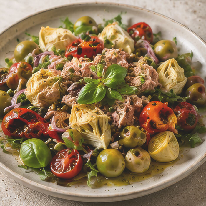 Italian-Picnic-Salad-with-Ortiz-Tuna,-Artichokes-&-Gordal-Olives