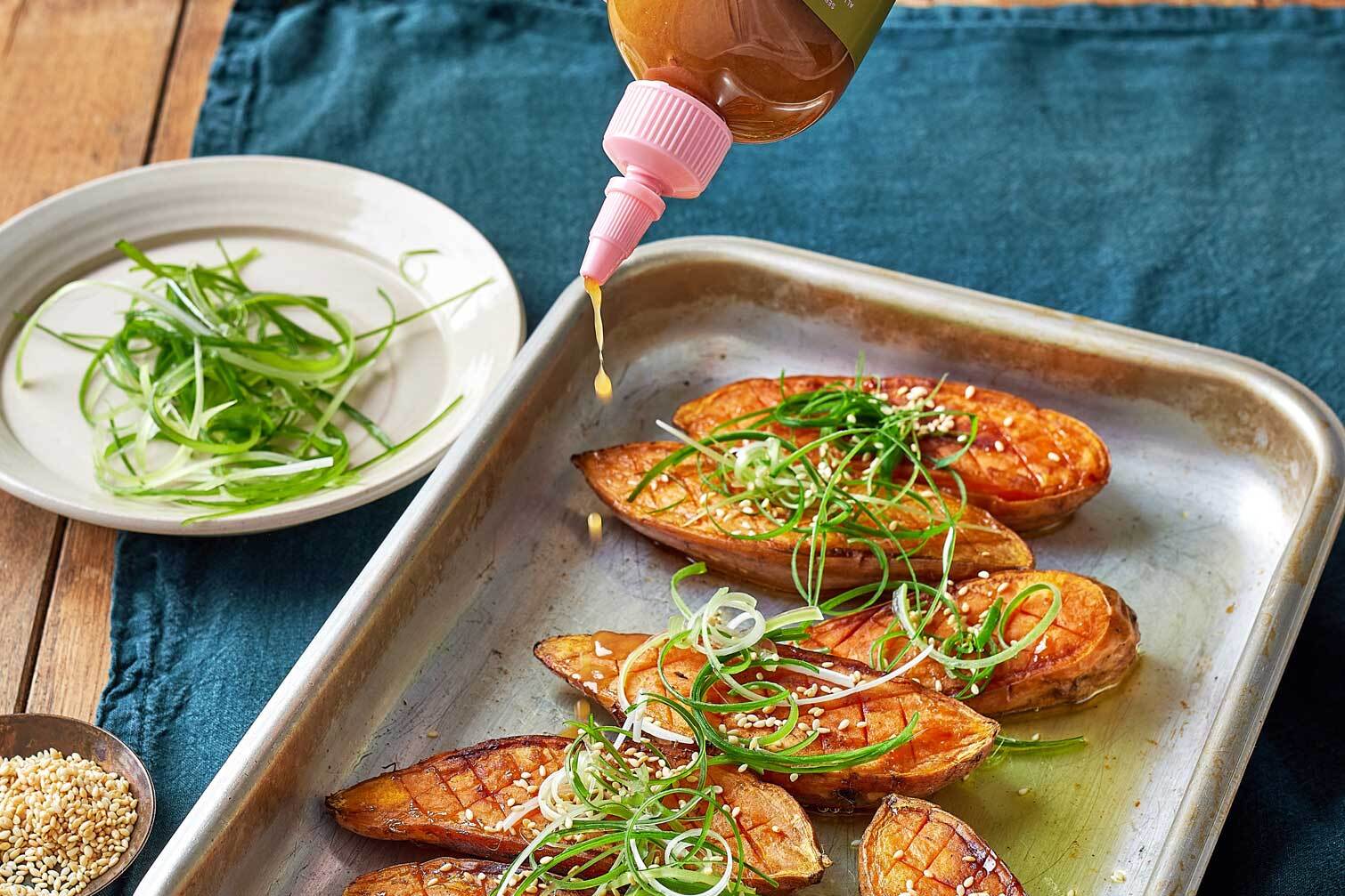 Roasted Sweet Potatoes with miso'grette